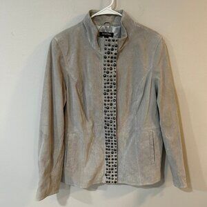 Bradley Grey Leather Studded Motorcycle Jacket Women's Size Large